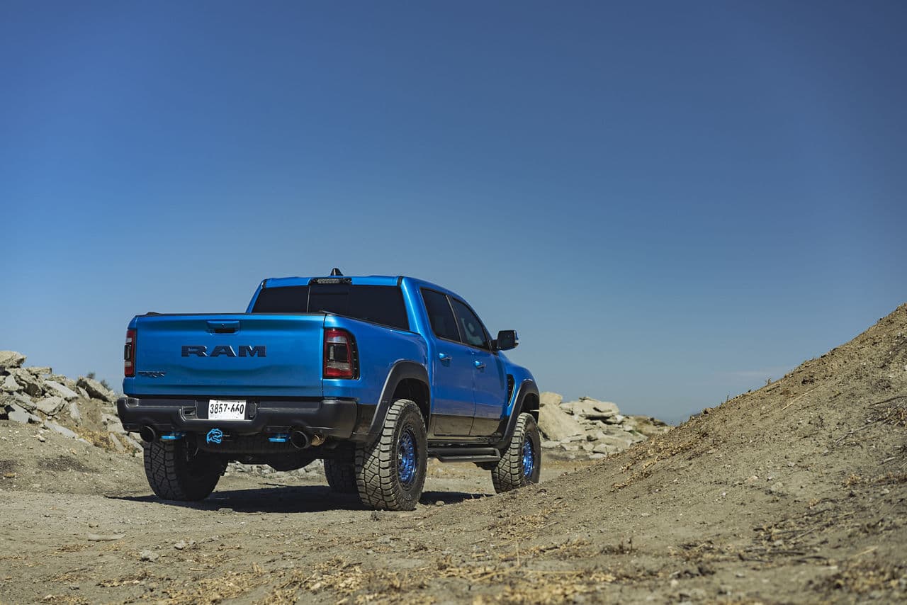 Rear view of 2022 Dodge Ram TRX with wheels