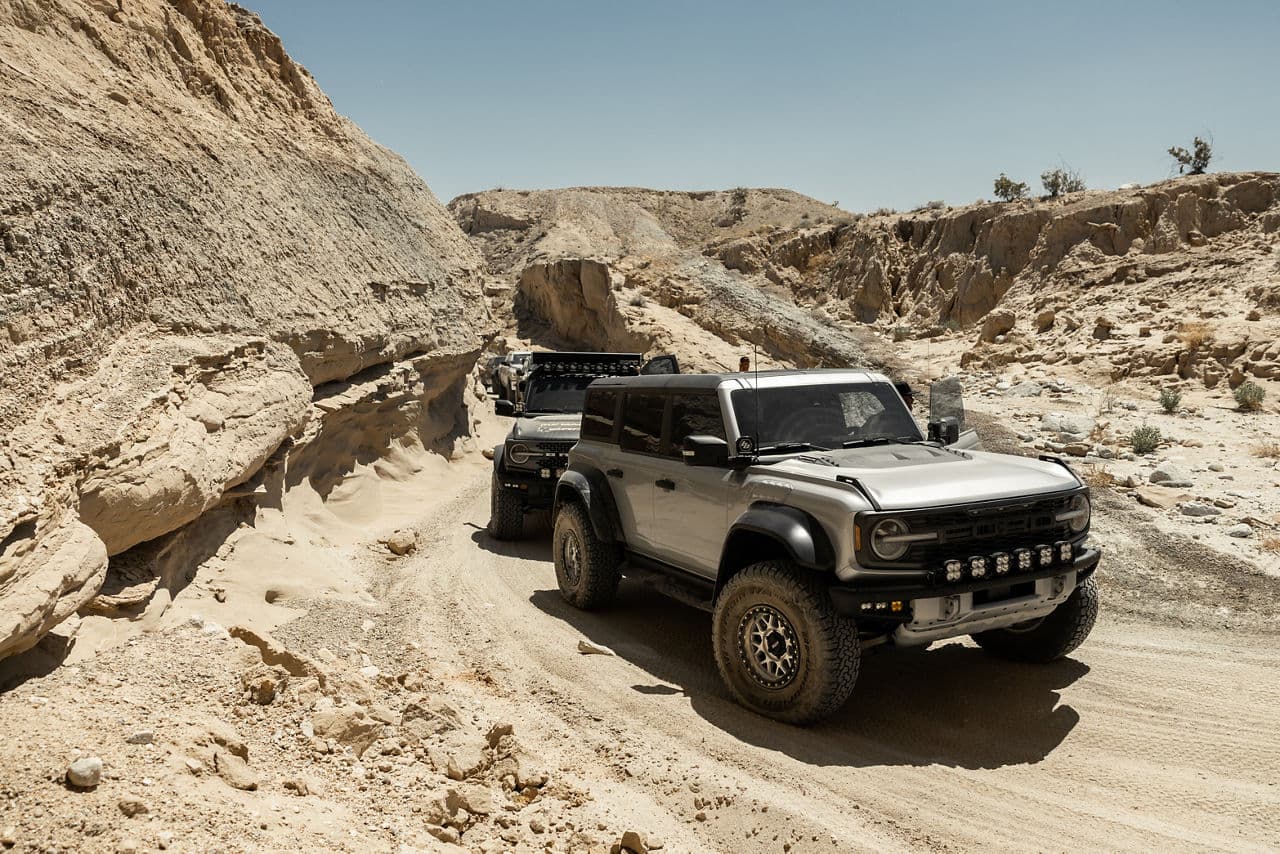 Rear view of 2022 Ford Bronco Raptor with truck suv wheels