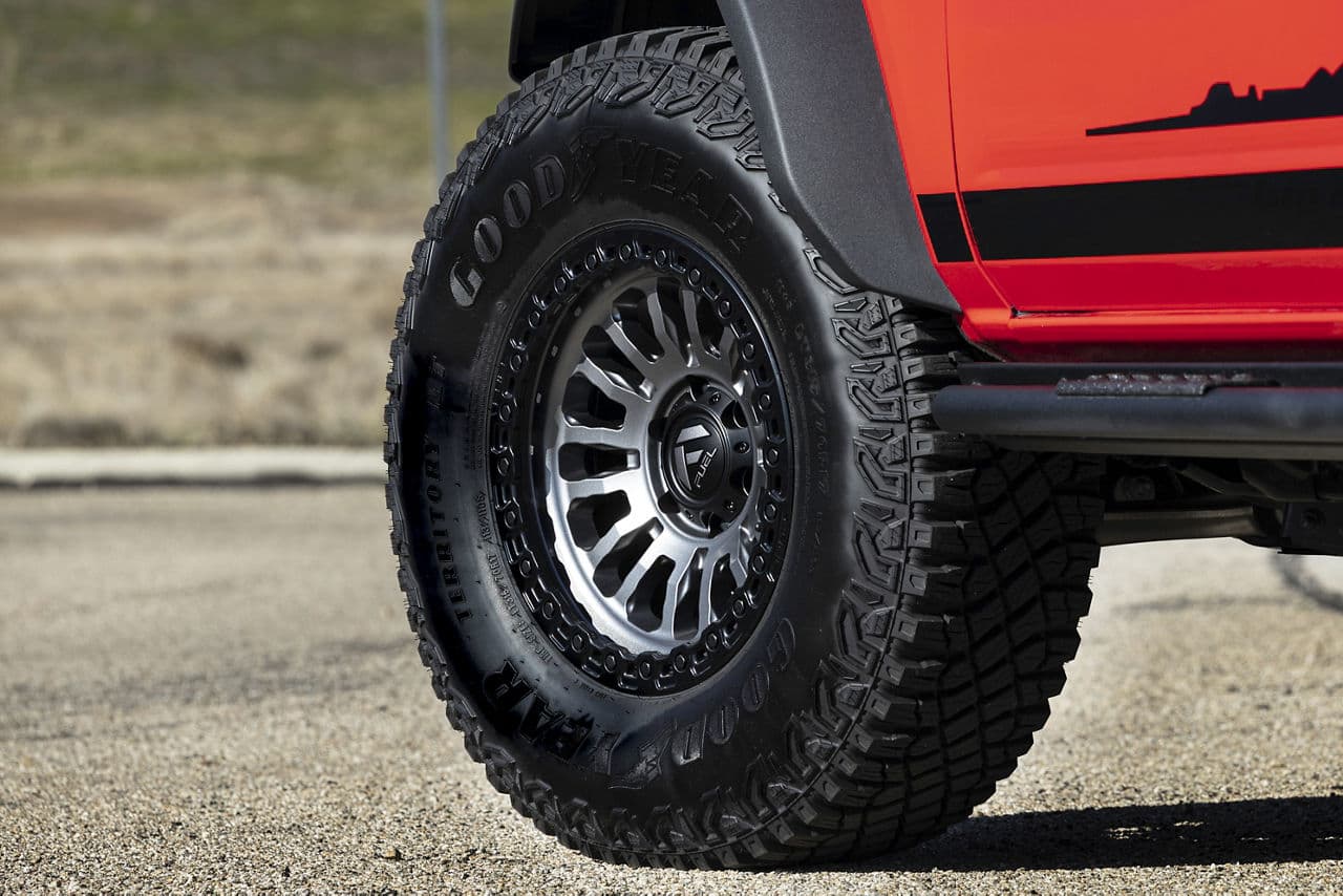 Detail view of 2022 Ford Bronco with truck suv wheels