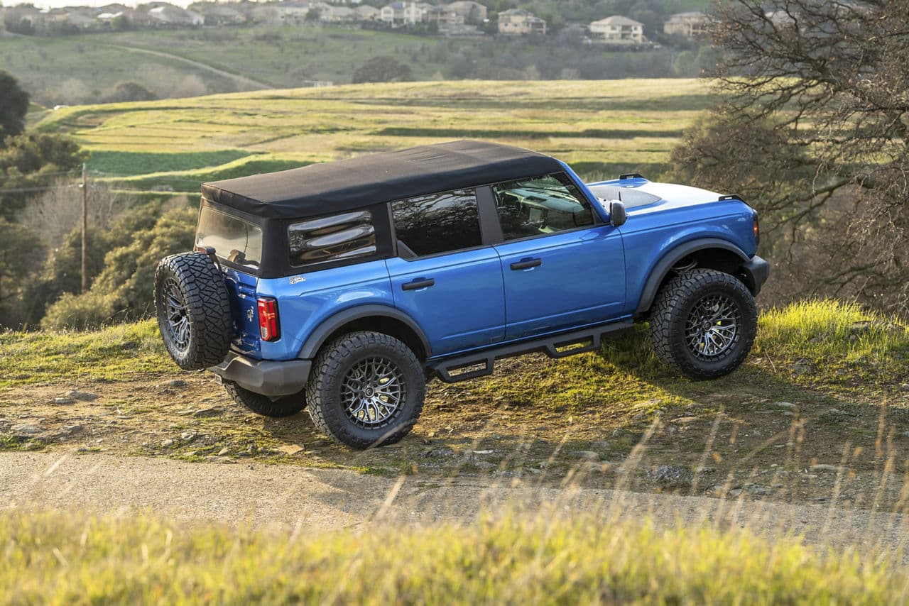 Rear view of 2022 Ford Bronco with truck suv wheels