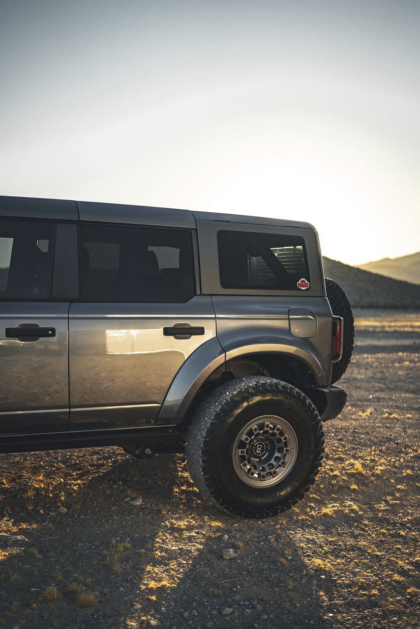 Rear view of 2022 Ford Bronco with truck suv wheels