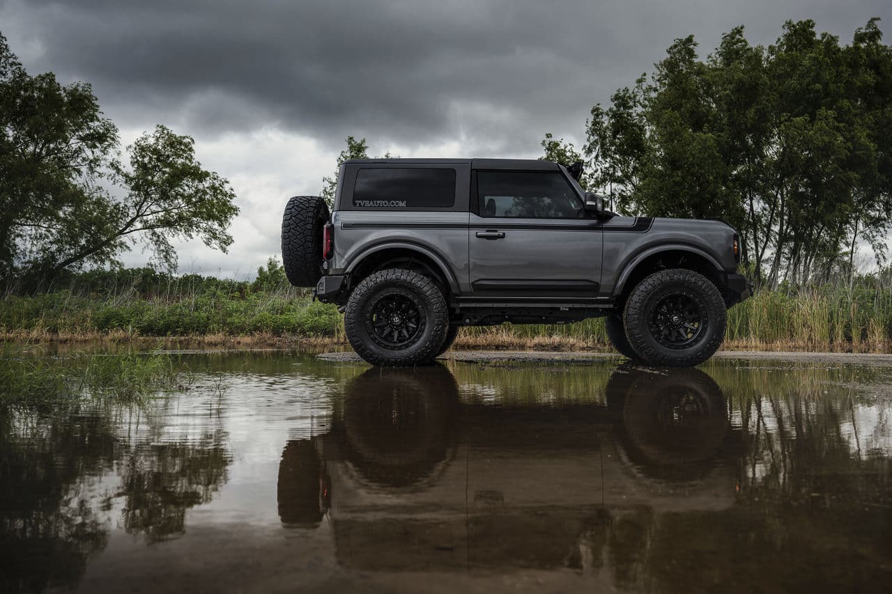 Rear view of 2022 Ford Bronco with truck suv wheels