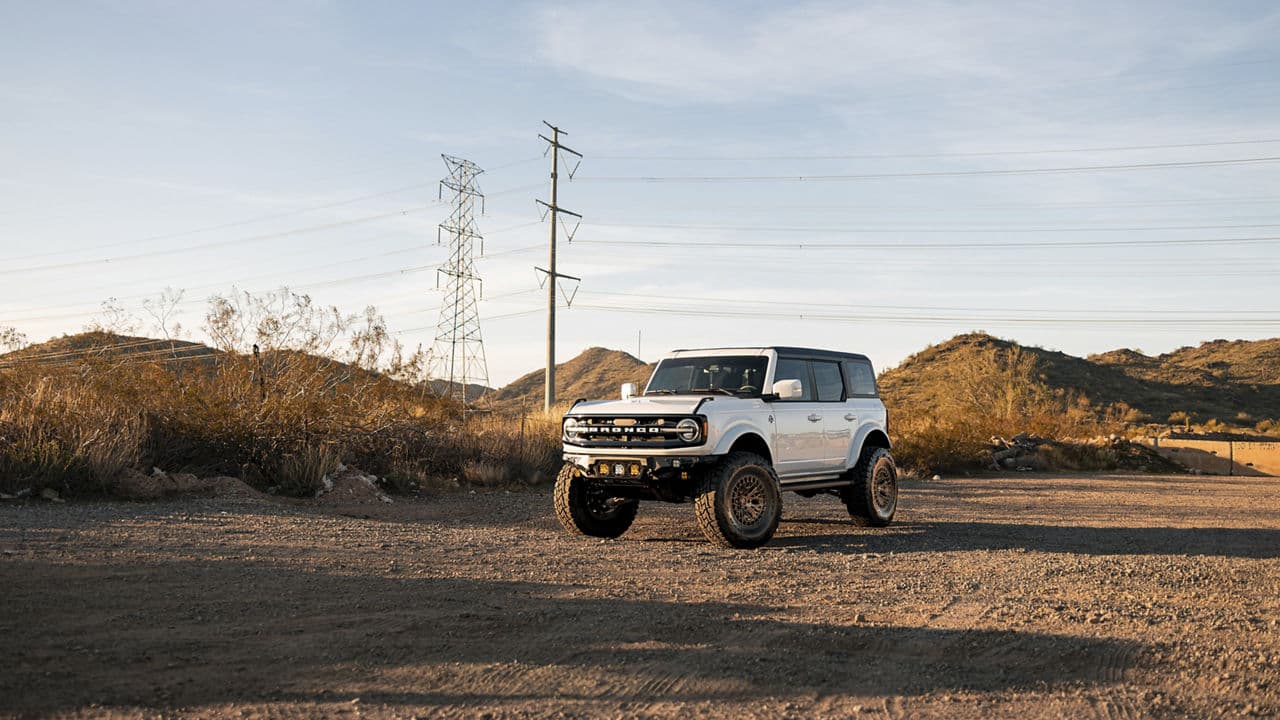 Front view of 2022 Ford Bronco with wheels