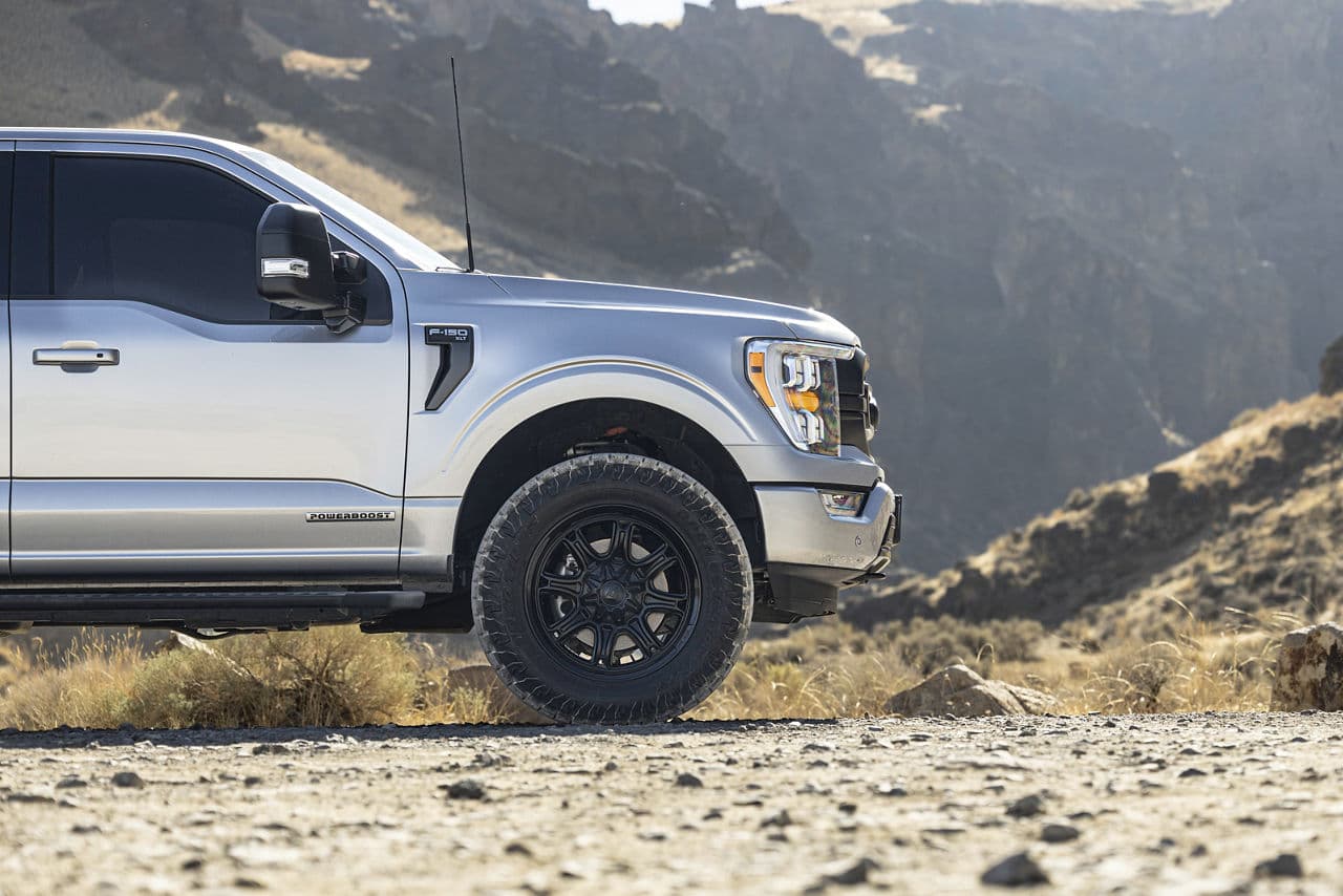 Rear view of 2022 Ford F150 FX4 with truck suv wheels