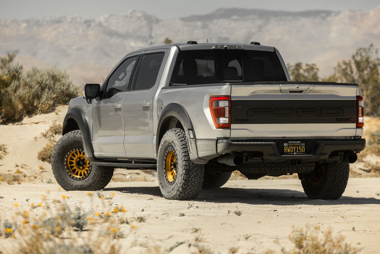 Side profile of 2022 Ford F150 Raptor with truck suv wheels