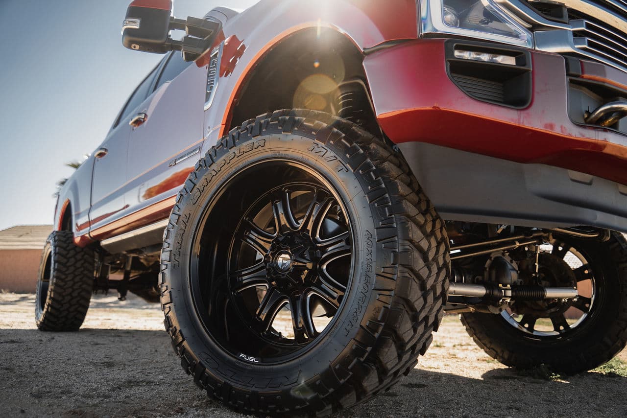 Rear view of 2022 Ford F350 with truck suv wheels