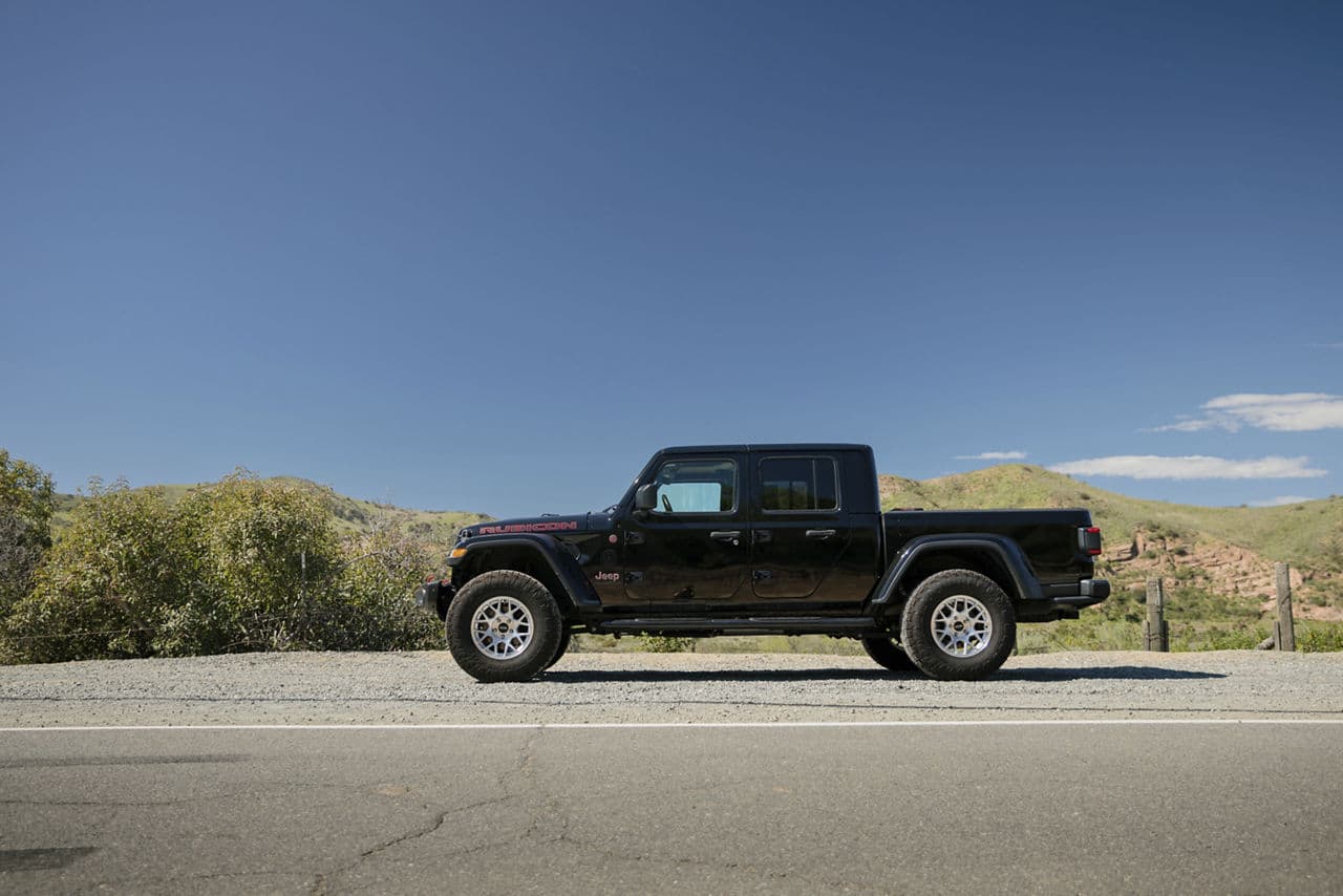 Detail view of 2022 Jeep Gladiator Rubicon with truck suv wheels