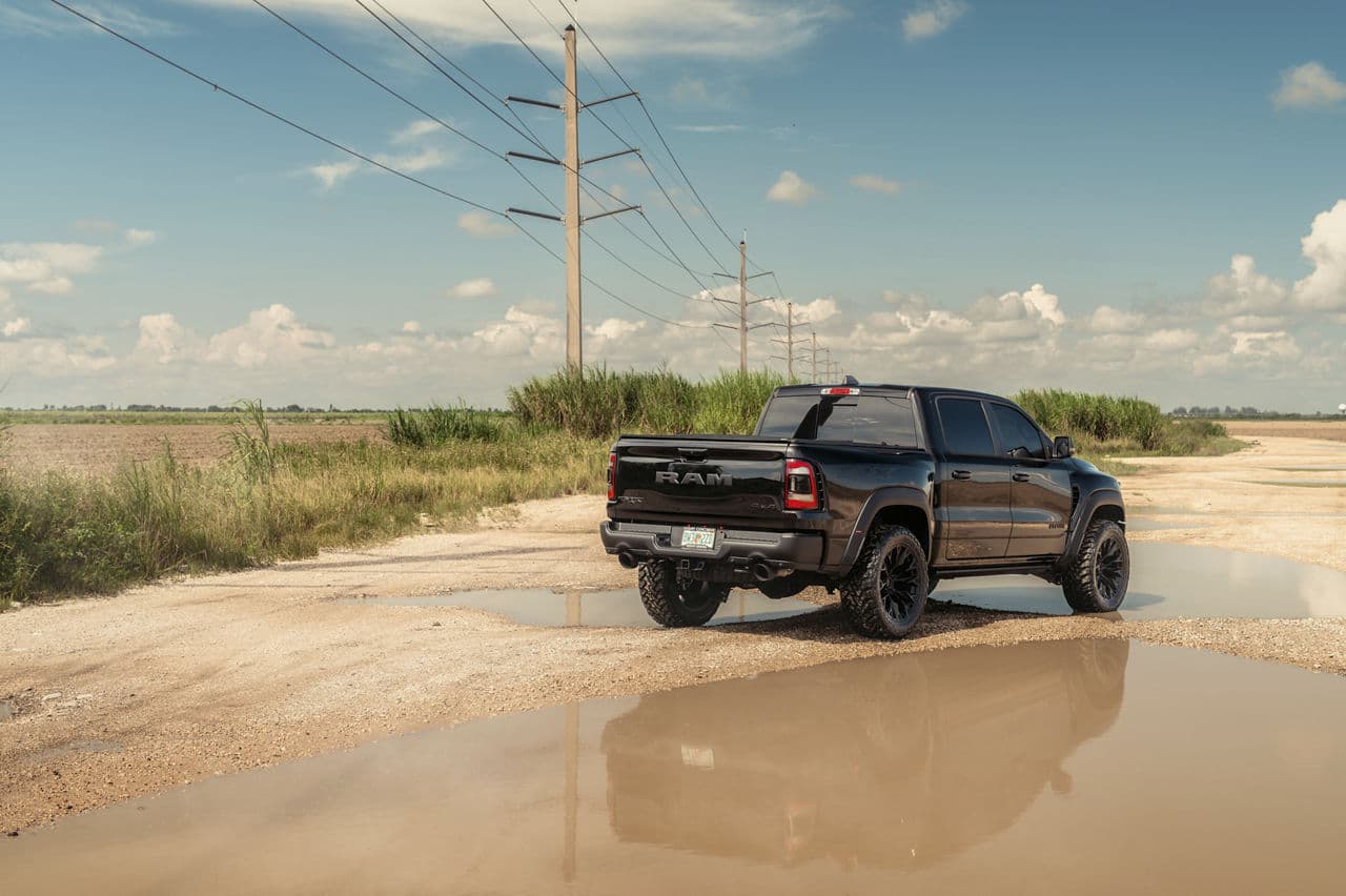 Rear view of 2022 Ram 1500 TRX with wheels
