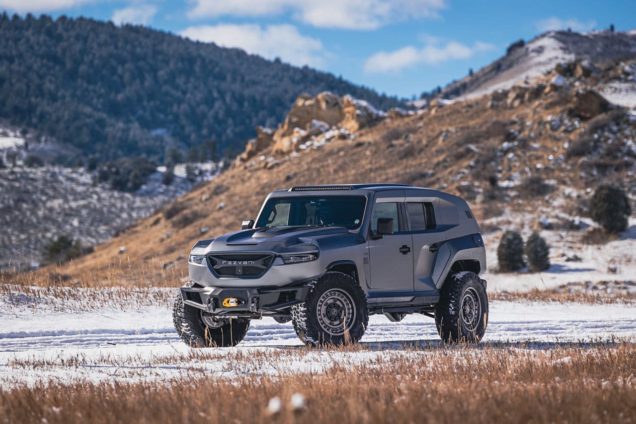 Front view of 2022 Rezvani Tank with wheels