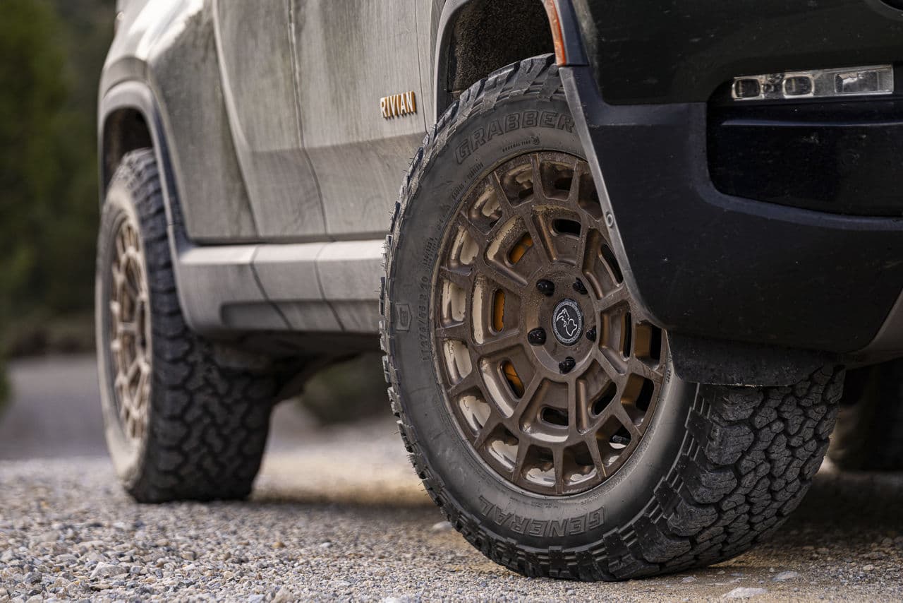 Interior of 2022 Rivian R1T with truck suv wheels