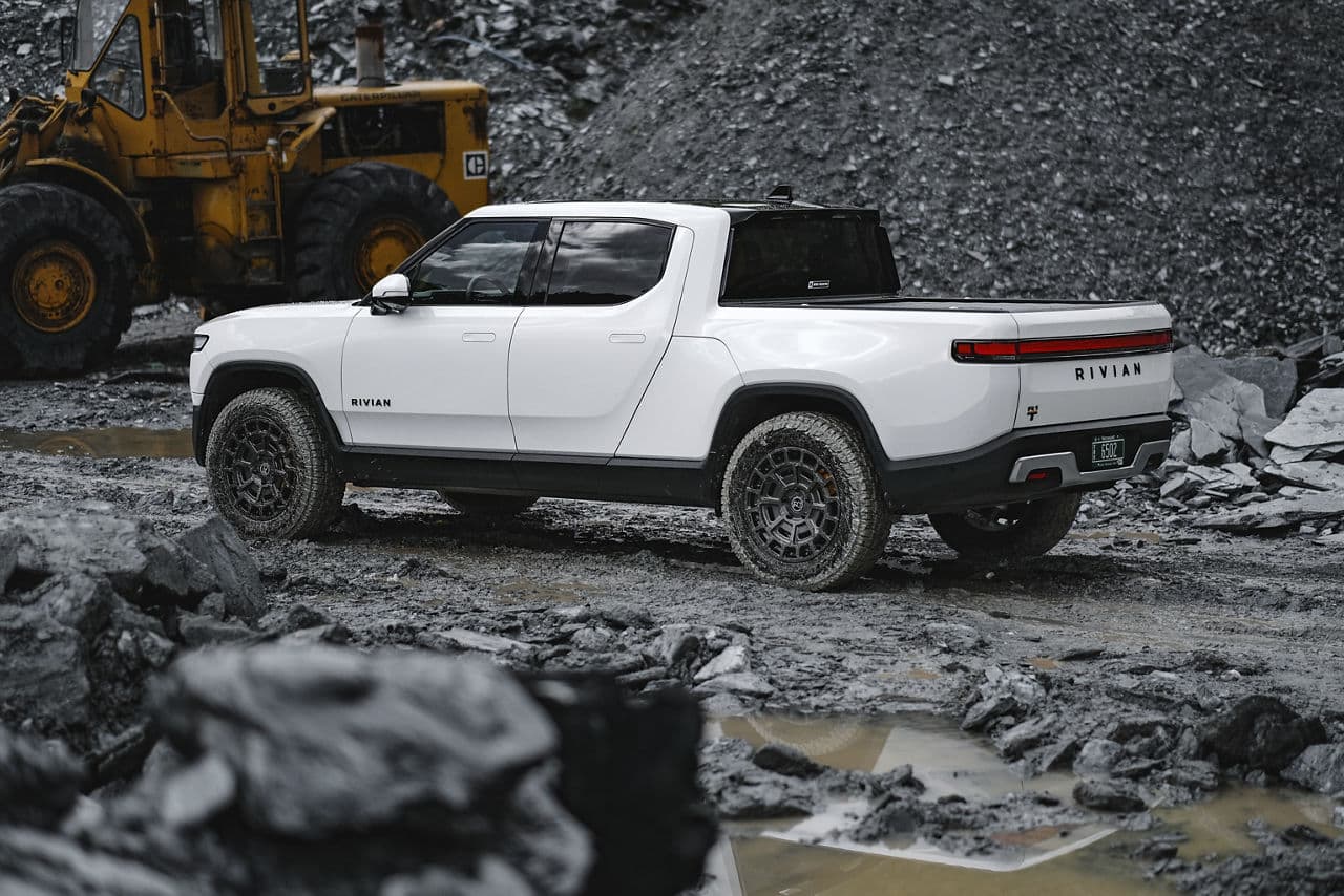 Interior of 2022 Rivian R1T with truck suv wheels