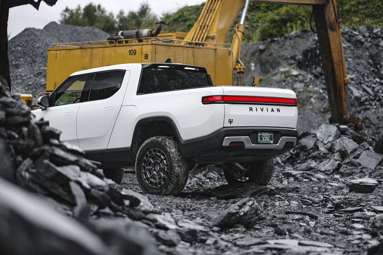 Detail view of 2022 Rivian R1T with truck suv wheels
