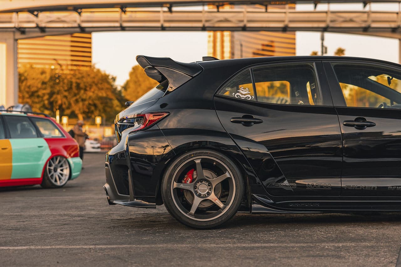 Side profile of 2022 Toyota Corolla GR with wheels