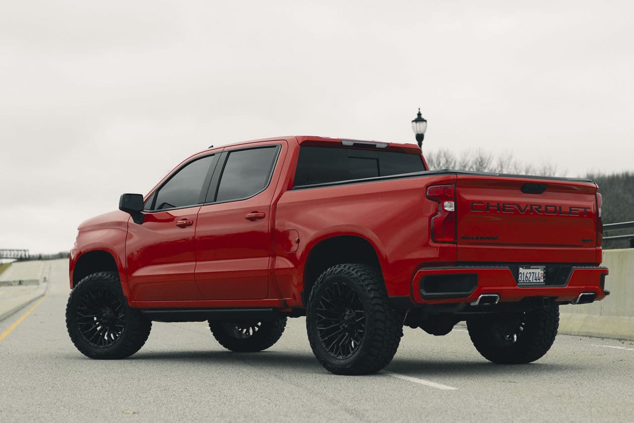 Rear view of 2023 Chevrolet Silverado with truck and suv wheels