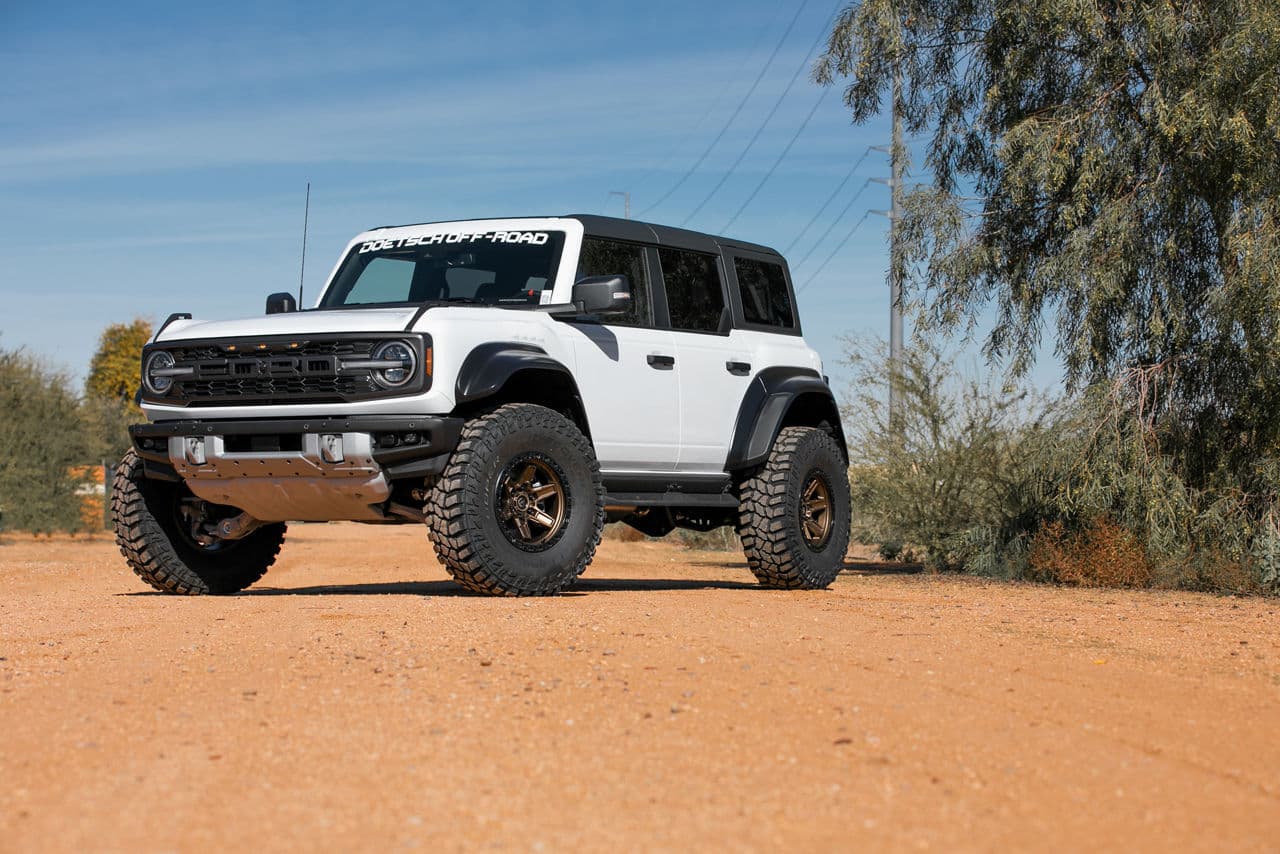 Front view of 2023 Ford Bronco Raptor with wheels