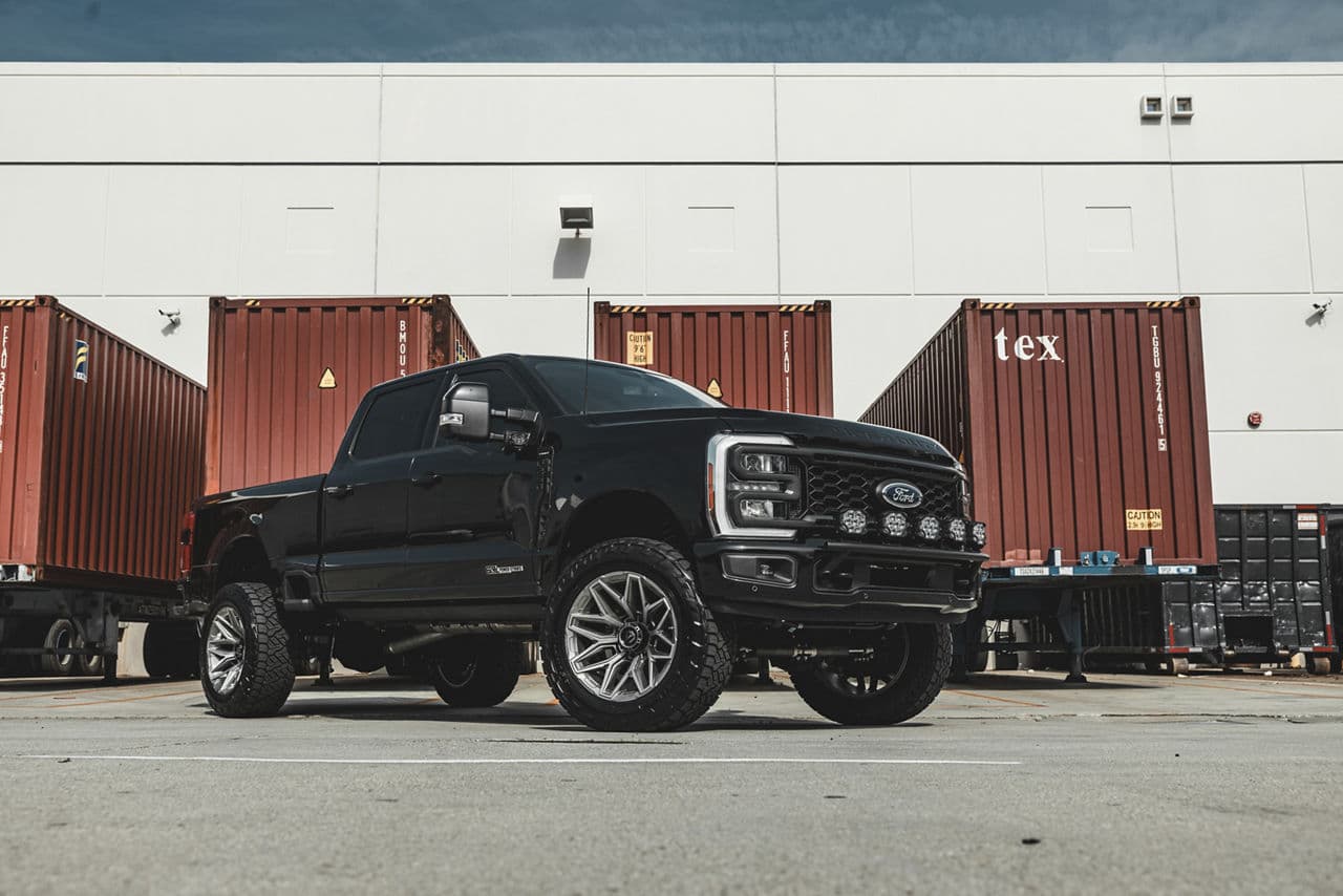 Front view of 2023 Ford F250 with truck suv wheels