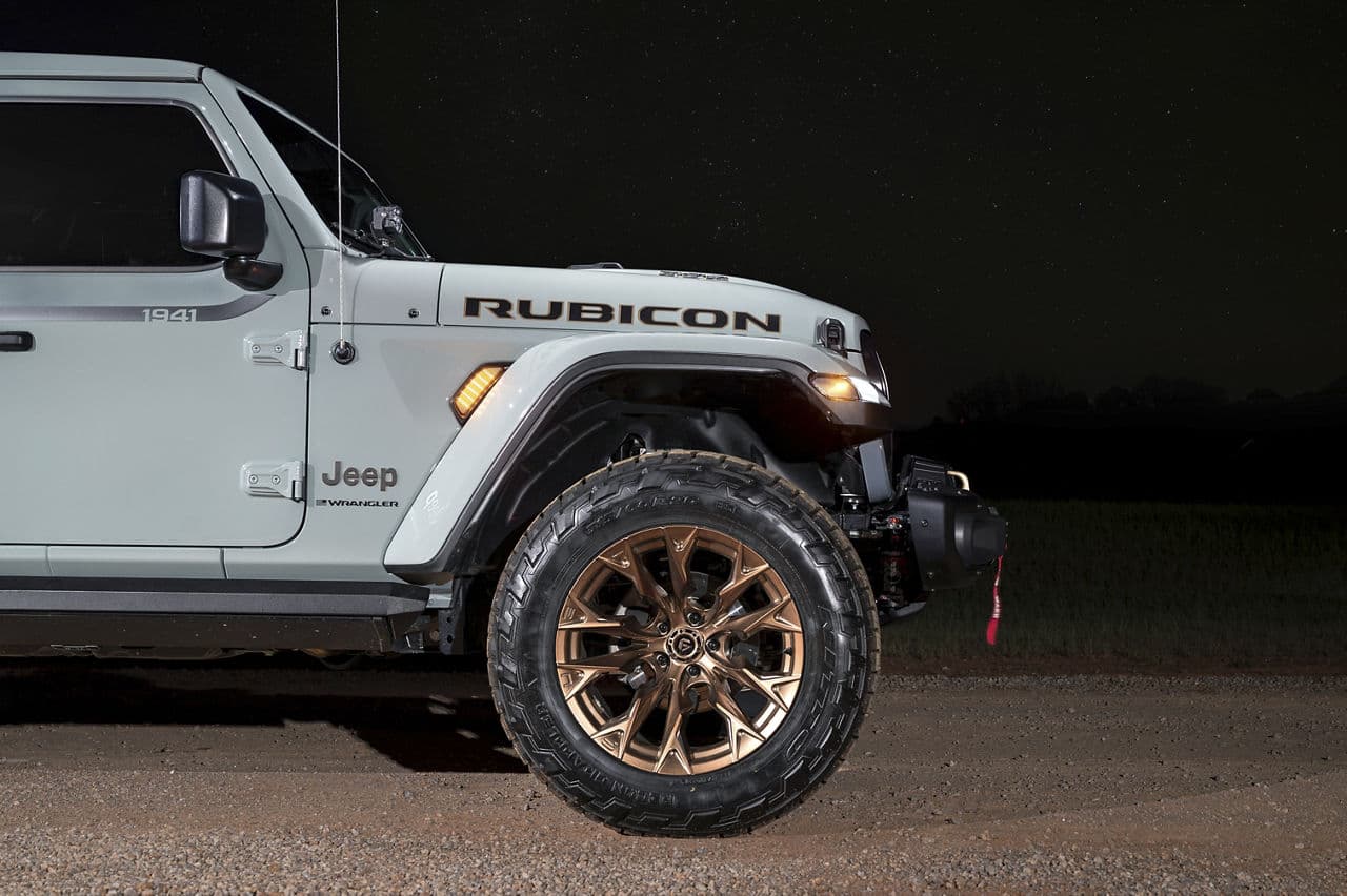 Interior of 2023 Jeep Wrangler Rubicon with wheels