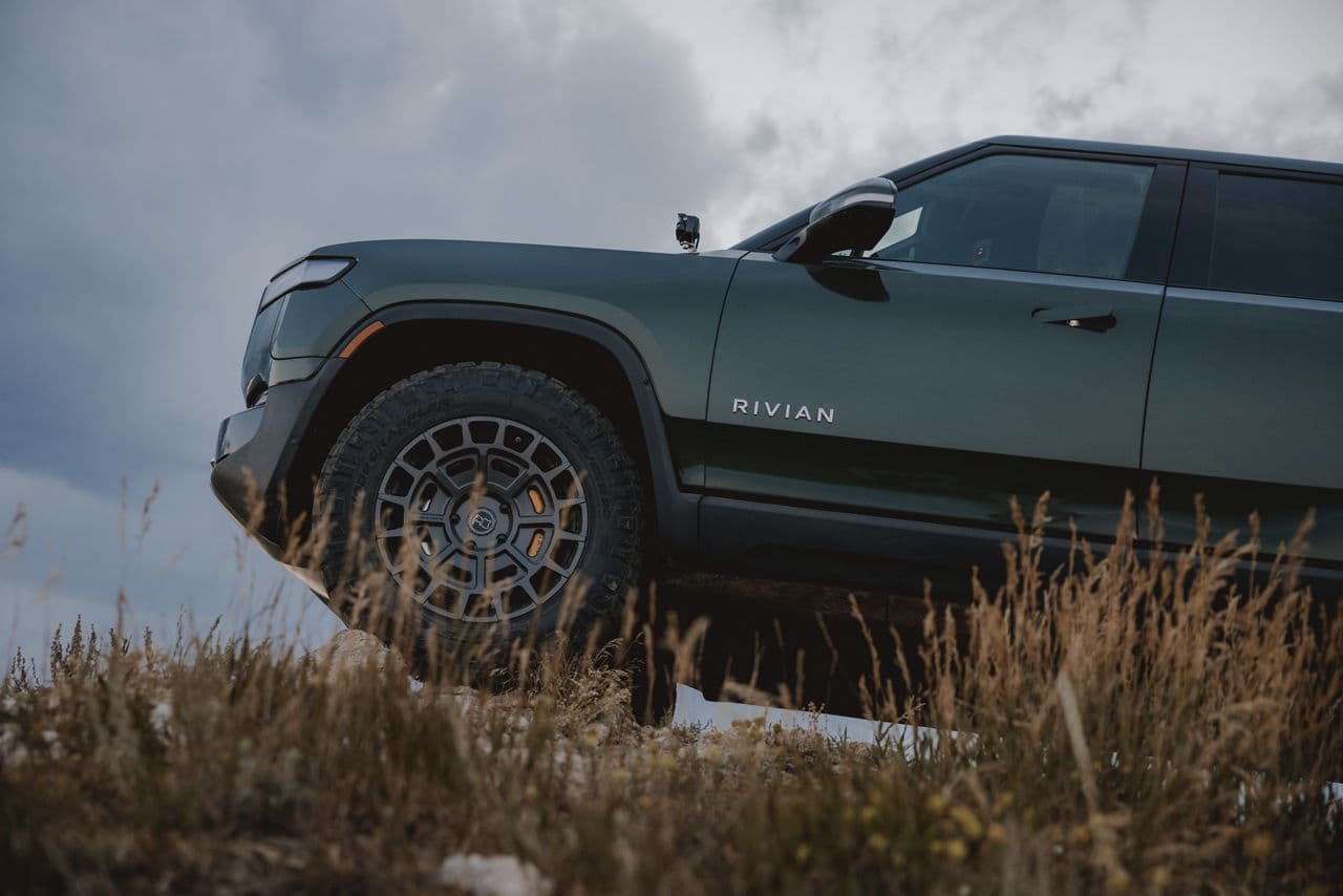 Interior of 2023 Rivian R1T with truck suv wheels