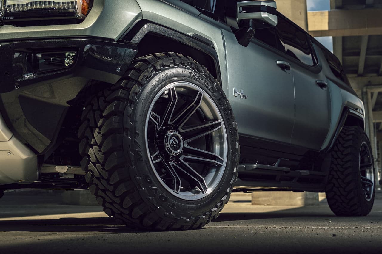 Rear view of 2024 GMC Hummer EV with wheels