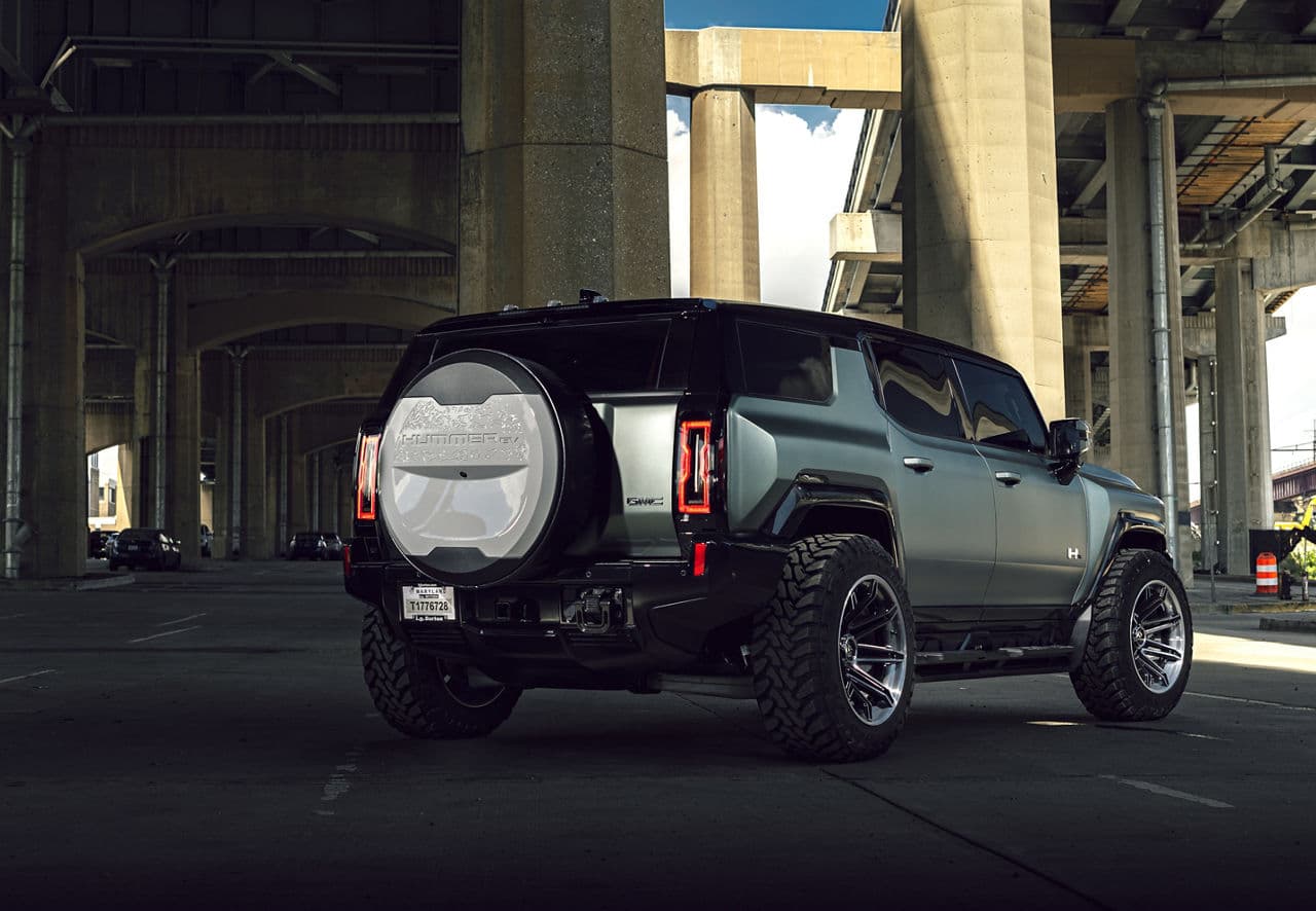 Detail view of 2024 GMC Hummer EV with wheels