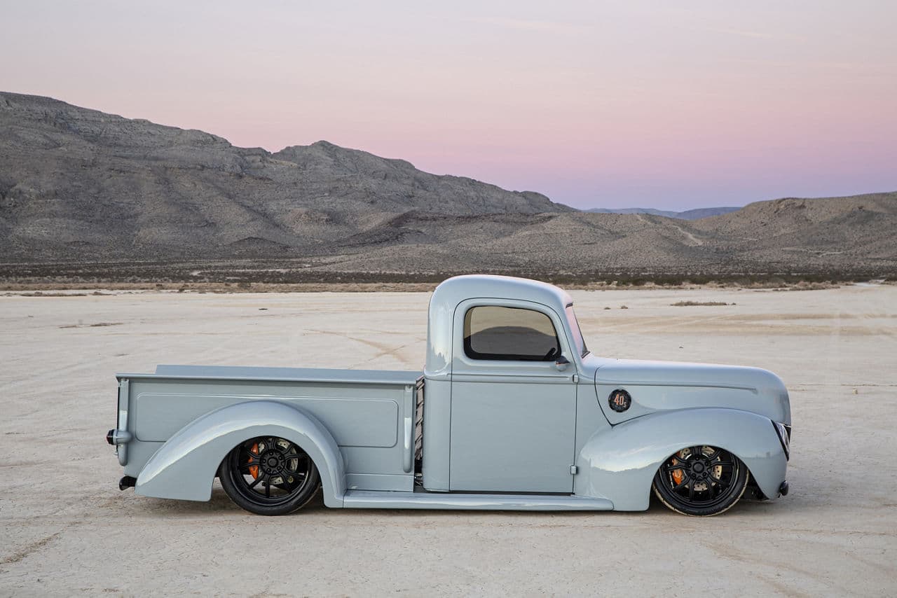 Detail view of 1940 Ford Pickup with wheels