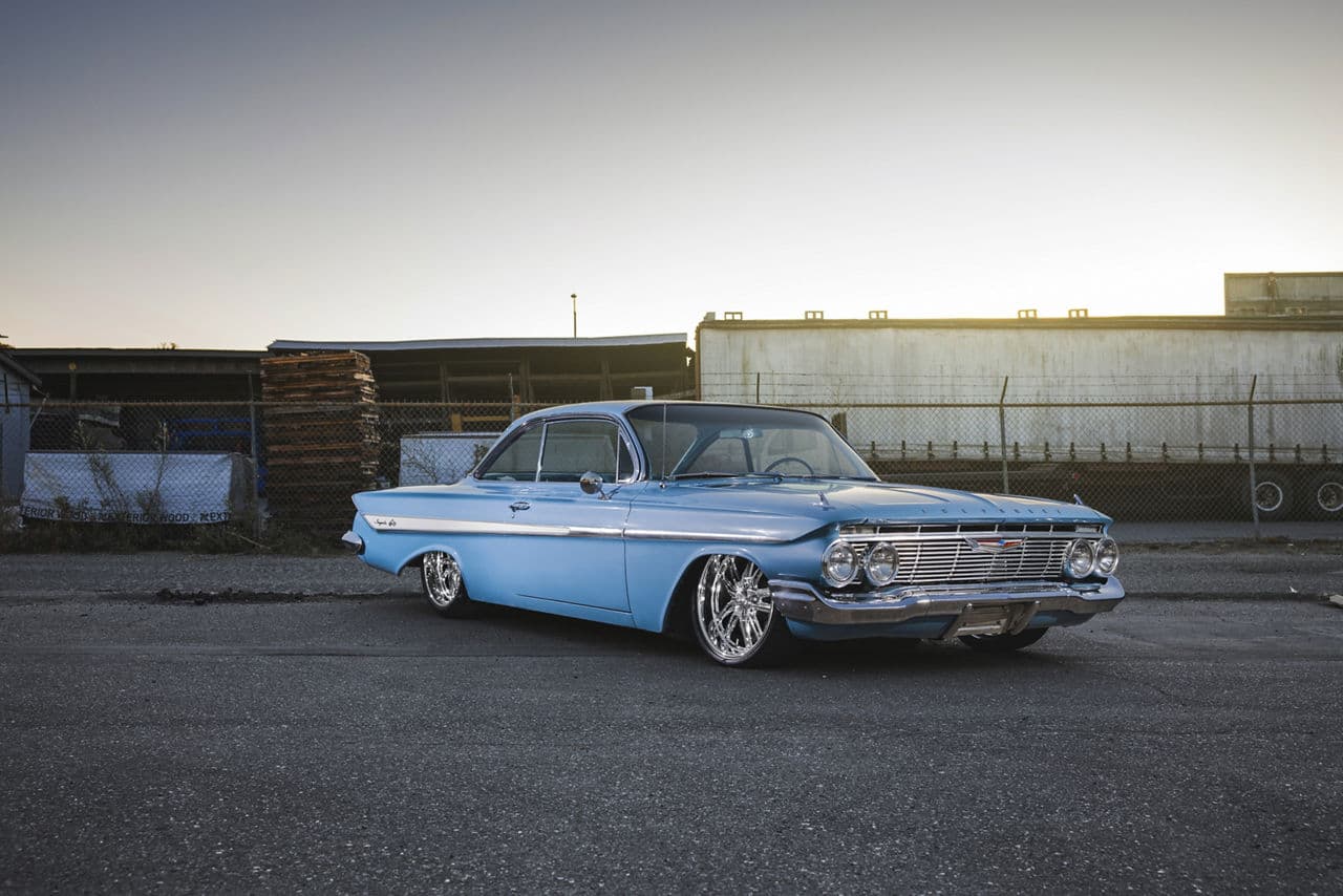 Rear view of 1961 Chevrolet Impala with wheels