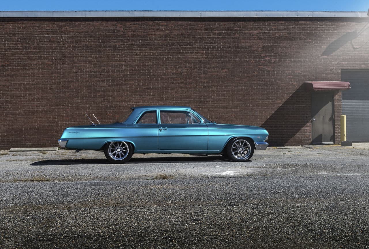 Detail view of 1962 Chevrolet Biscayne with wheels