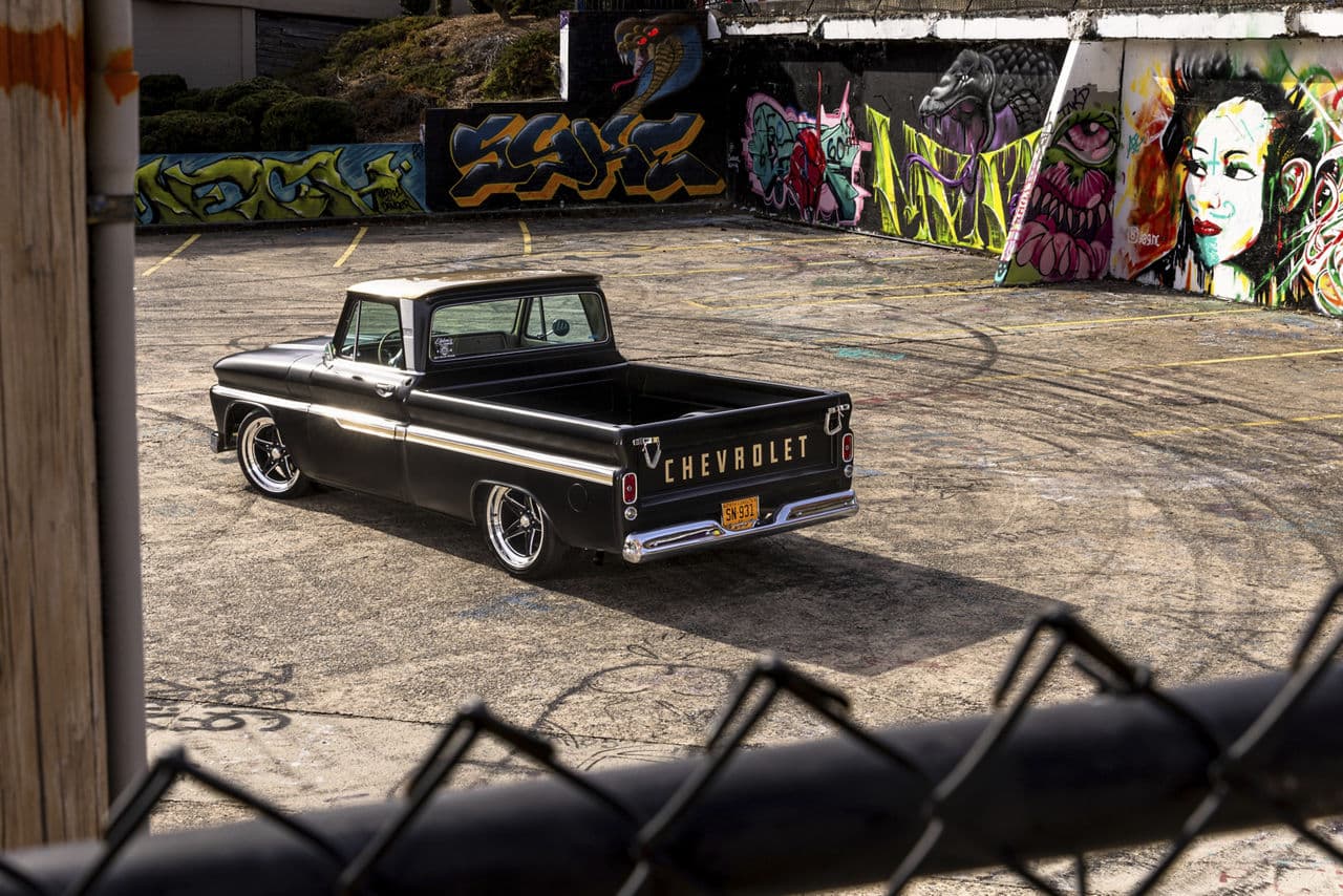 Rear view of 1964 Chevrolet C10 with wheels
