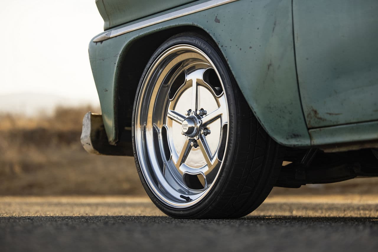 Rear view of 1965 Chevrolet C10 with wheels