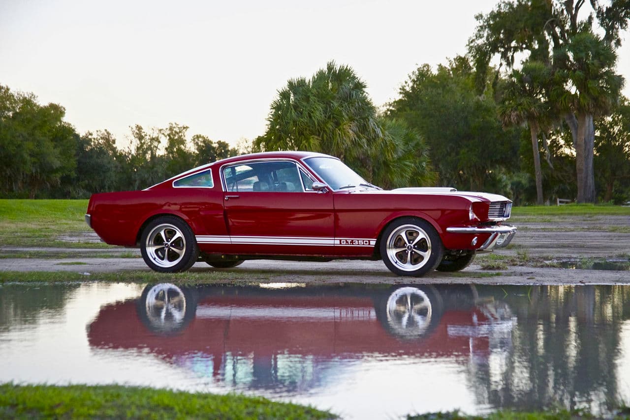 Side profile of 1966 Ford Mustang GT500 with wheels
