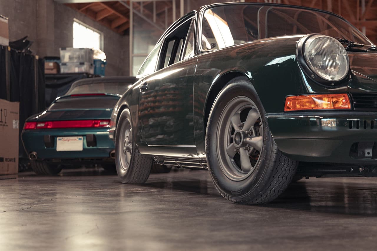 Rear view of 1966 Porsche 911 with wheels