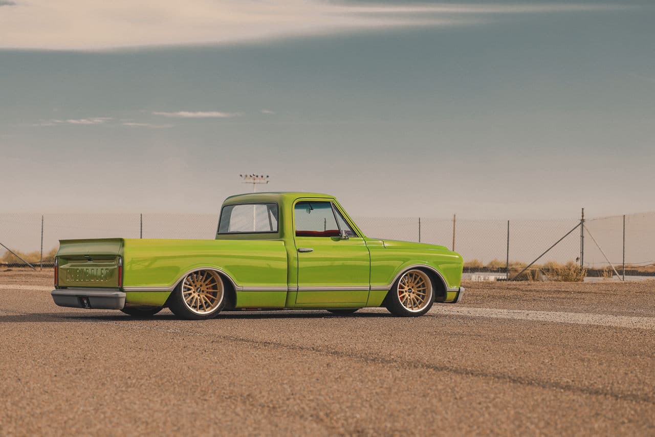 Side profile of 1967 Chevrolet C10 with wheels