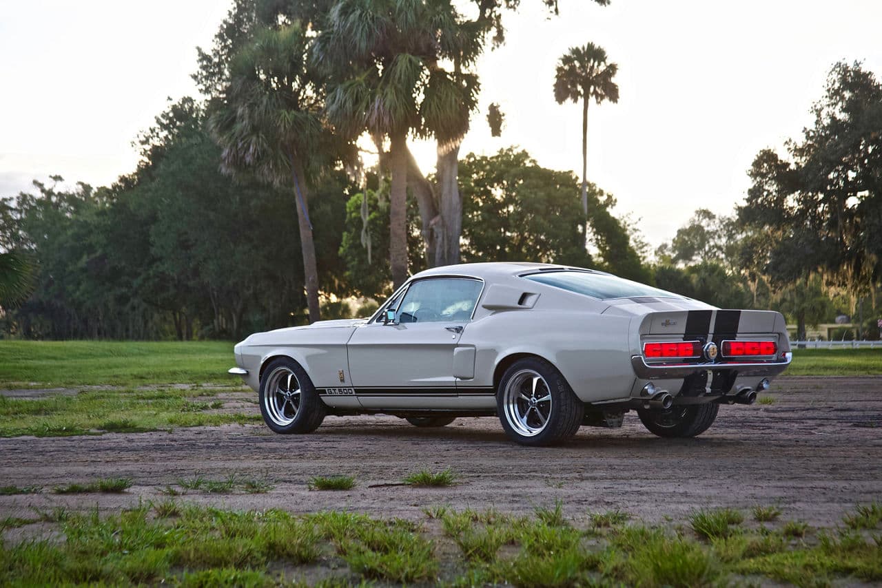 Side profile of 1967 Ford Mustang GT500 with wheels
