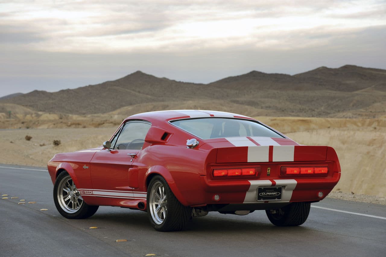 Side profile of 1967 Ford Mustang GT500 with wheels