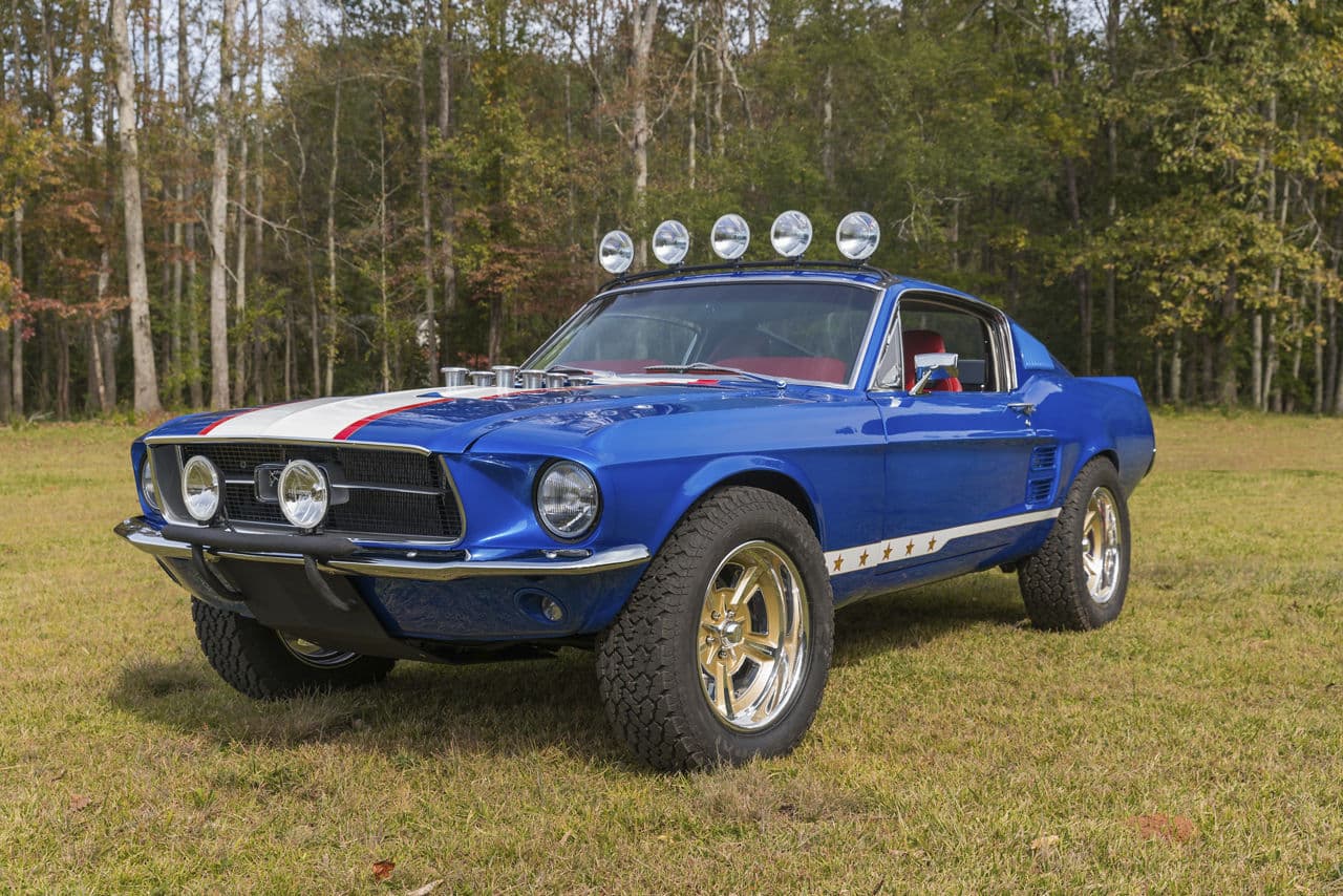 Interior of 1967 Ford Mustang with wheels