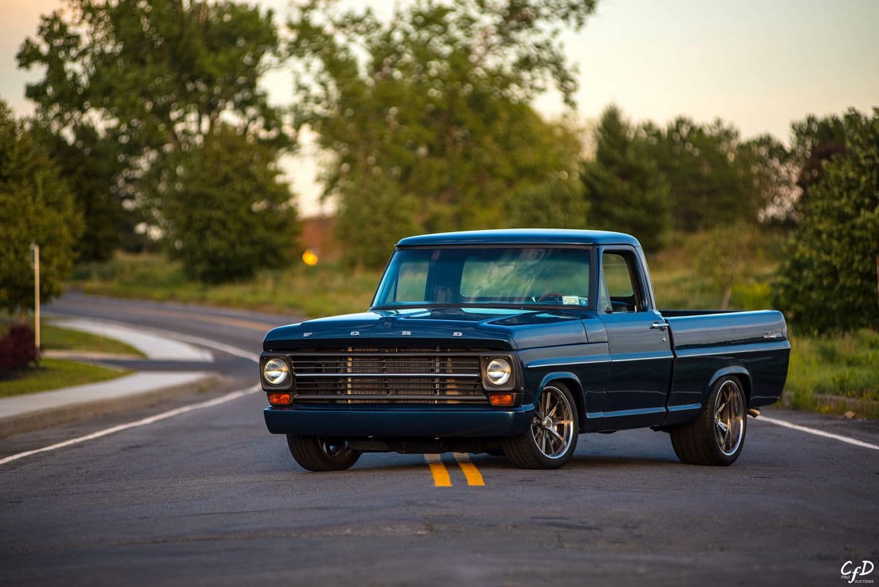 Detail view of 1968 Ford F100 with wheels