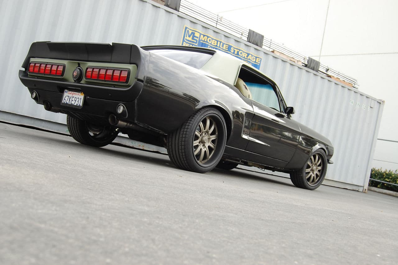 Rear view of 1968 Ford Mustang with wheels