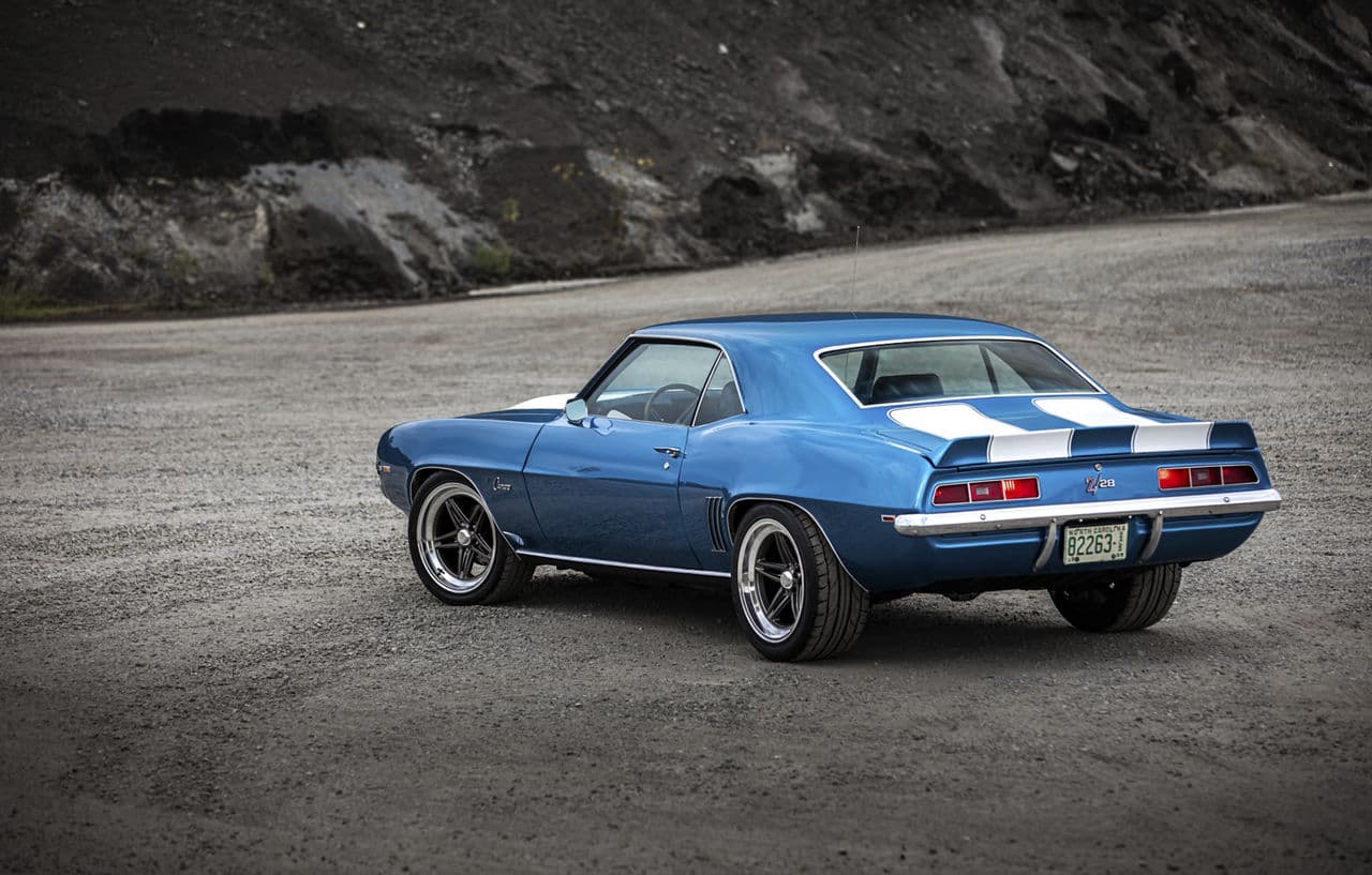 Side profile of 1969 Chevrolet Camaro with wheels