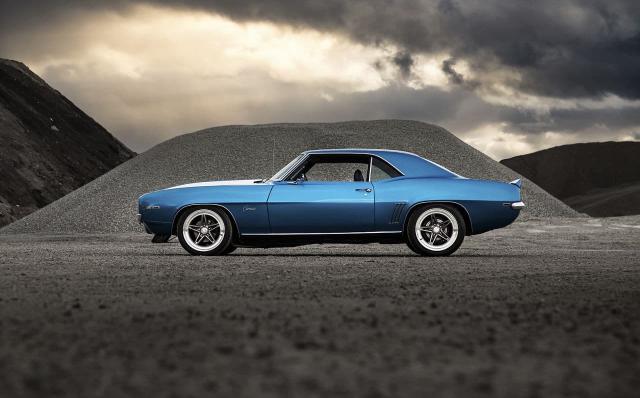 Detail view of 1969 Chevrolet Camaro with wheels