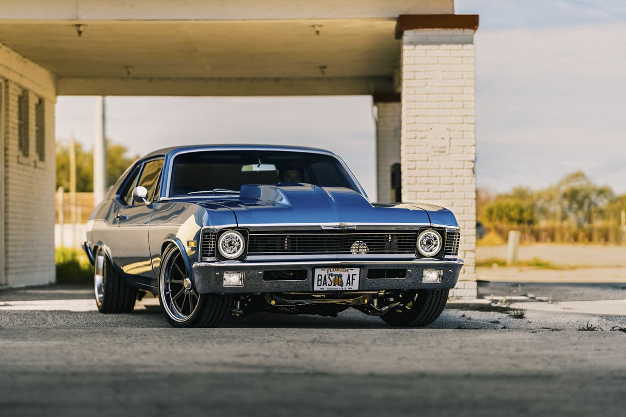 Detail view of 1969 Chevrolet Nova with wheels