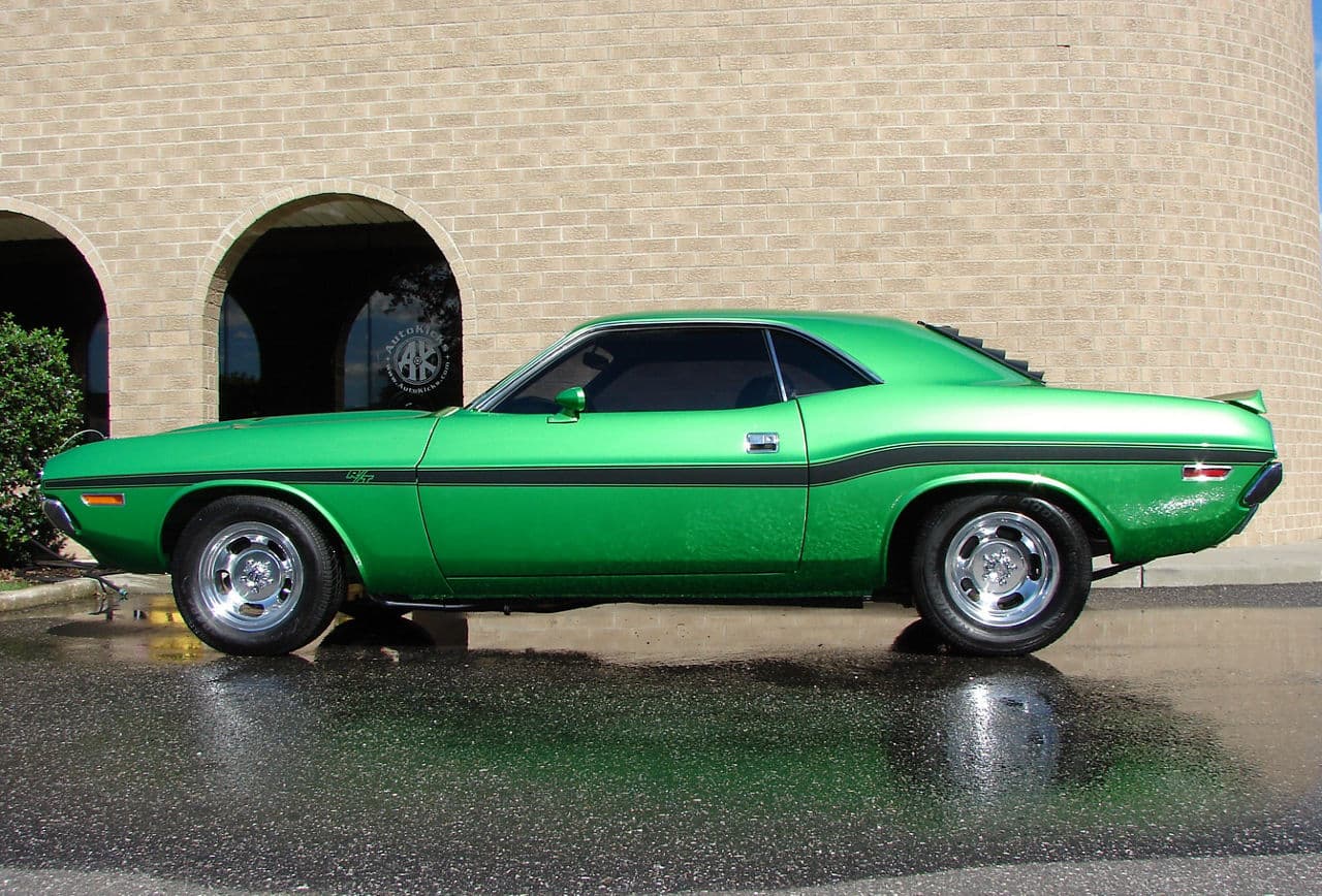 Side profile of 1970 Dodge Challenger with wheels