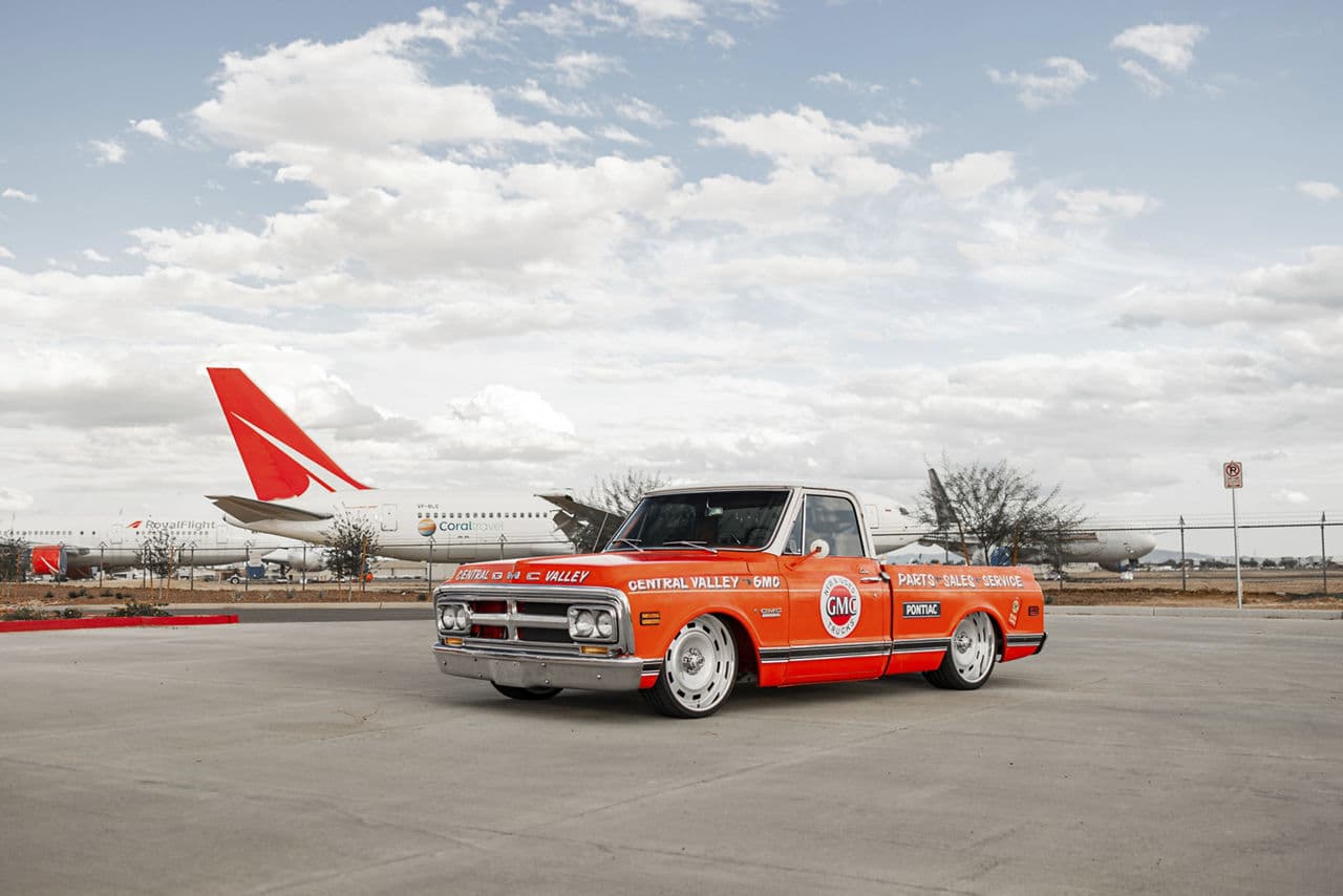 Rear view of 1970 GMC C10 with wheels