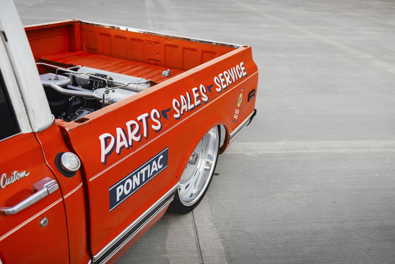 Interior of 1970 GMC C10 with wheels