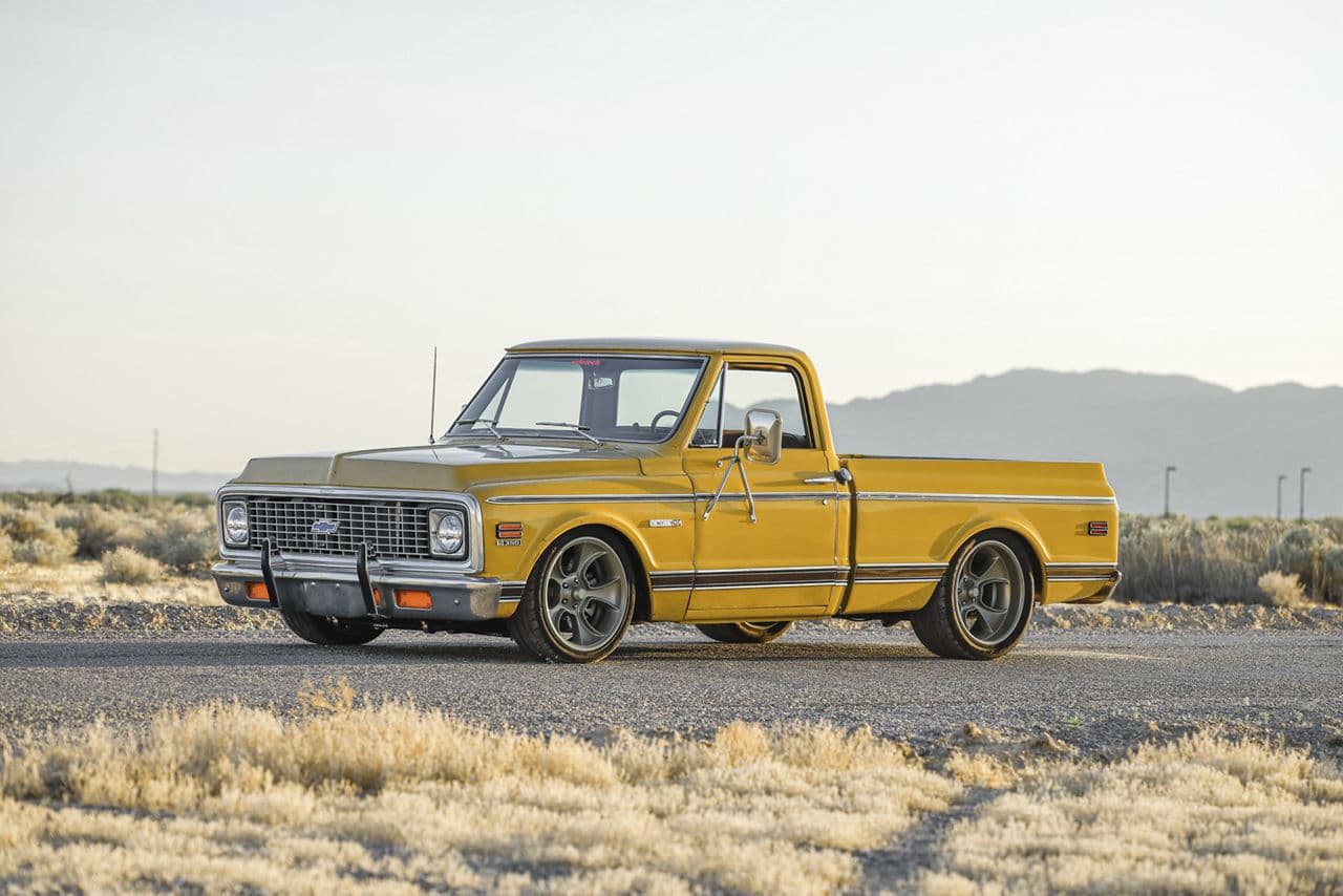 Side profile of 1971 Chevrolet C10 with wheels