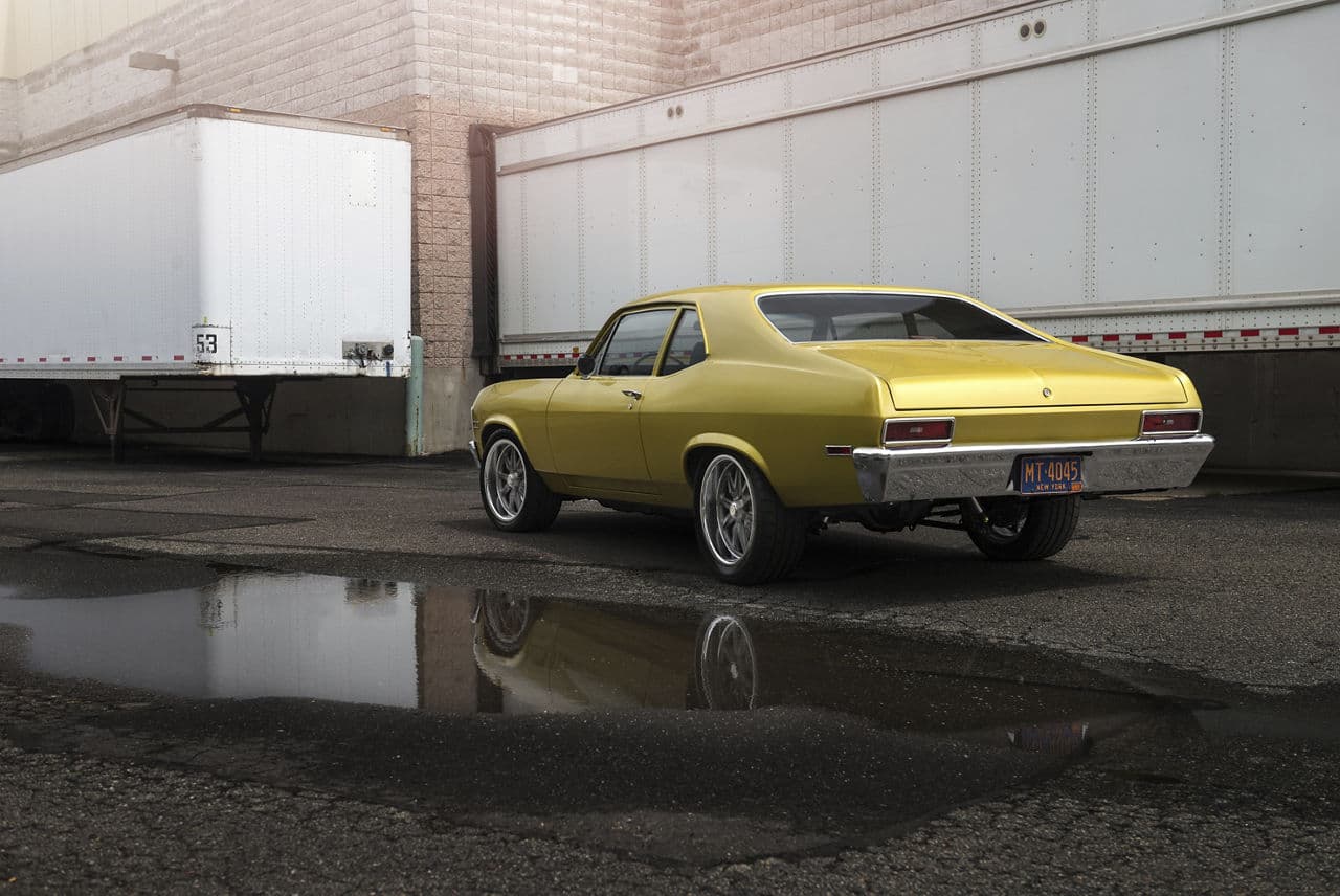 Detail view of 1971 Chevrolet Nova with wheels