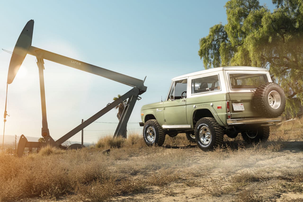 Detail view of 1971 Ford Bronco with wheels
