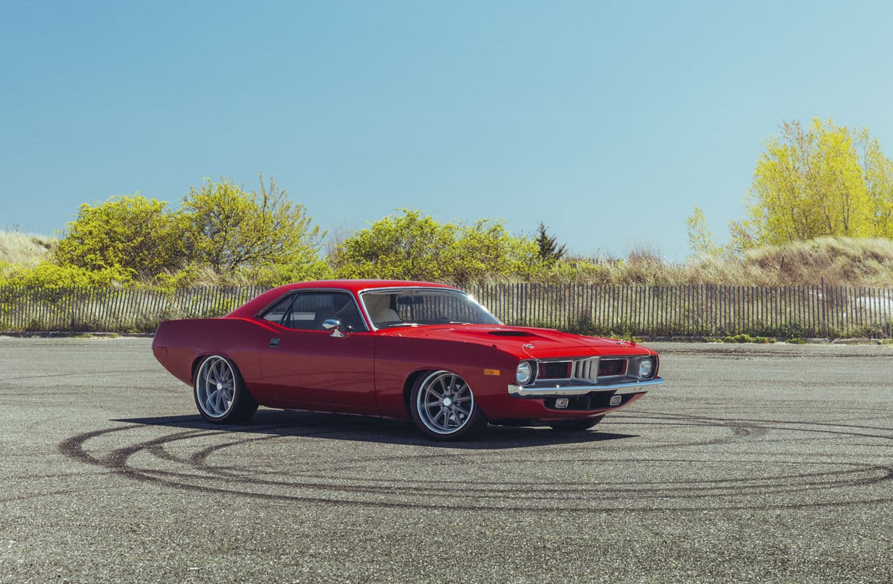 Front view of 1971 Plymouth Barracuda with wheels