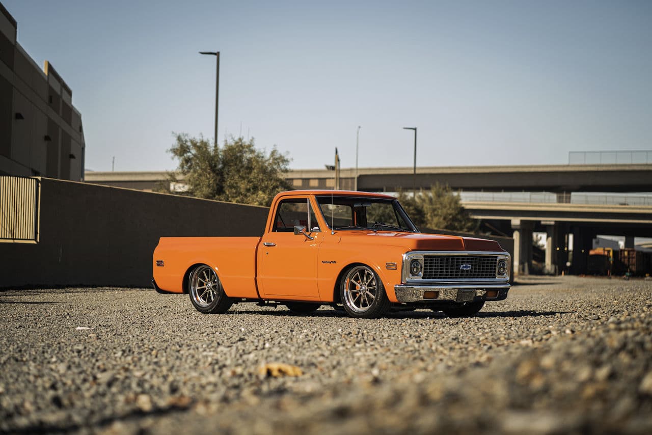 Front view of 1972 Chevrolet C10 with vehicle wraps