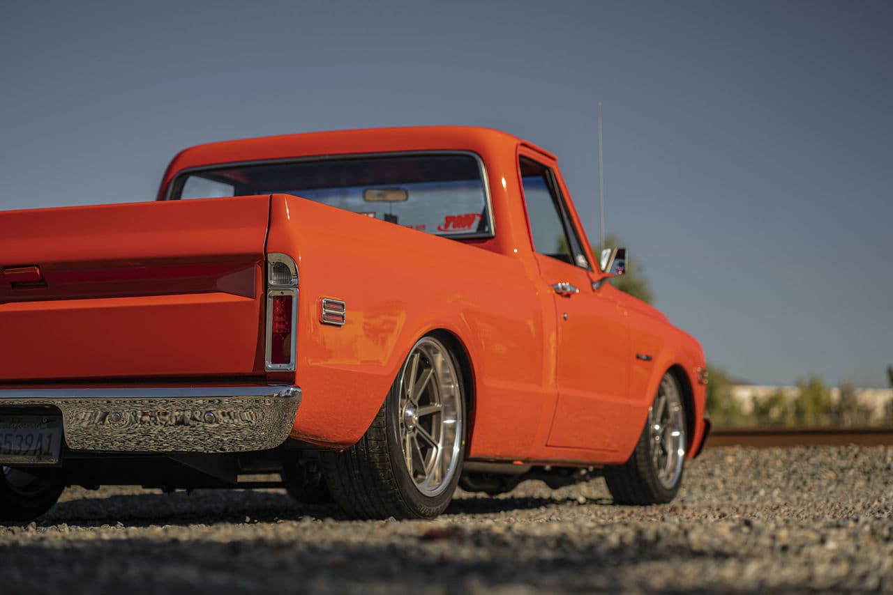 Side profile of 1972 Chevrolet C10 with vehicle wraps