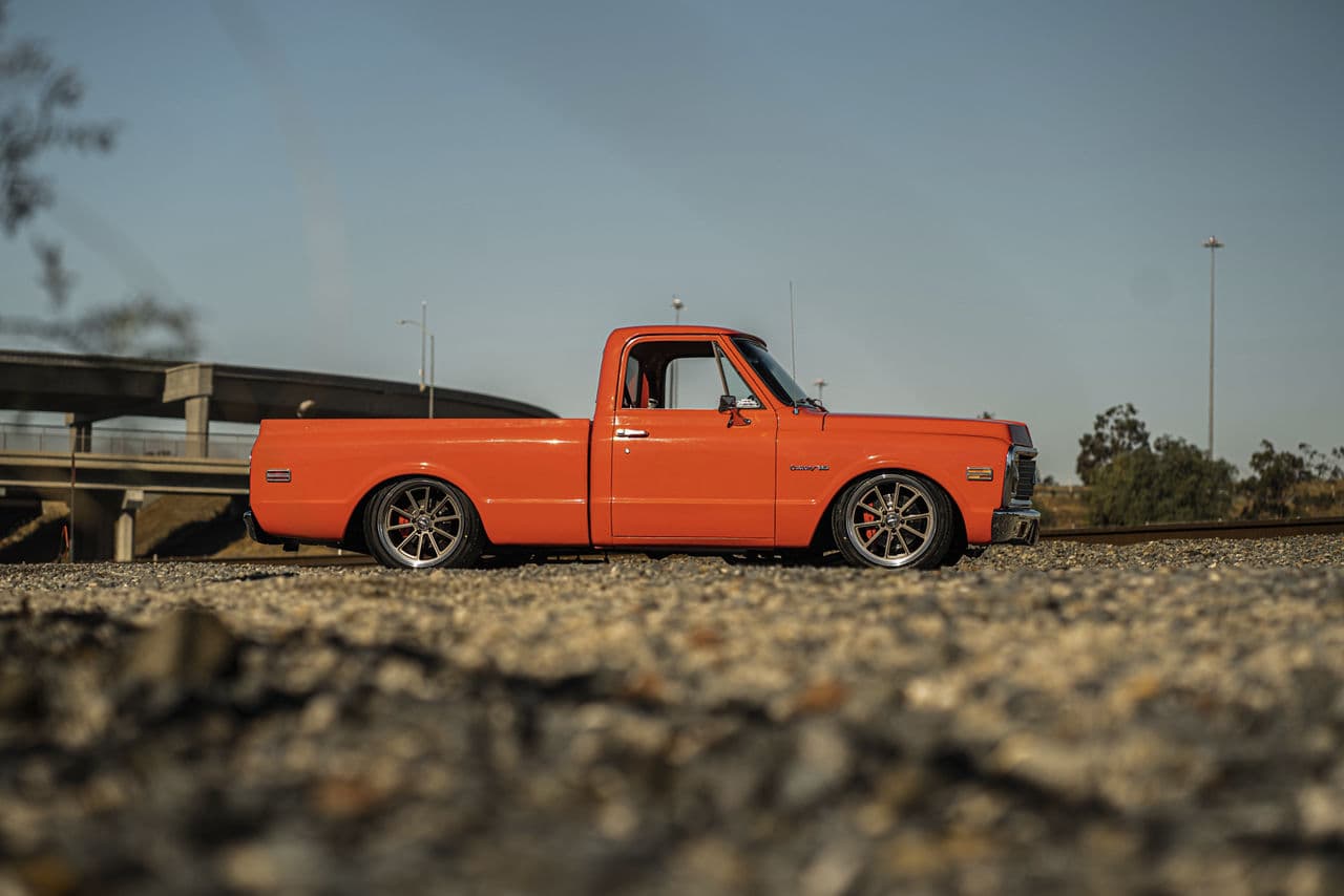 Rear view of 1972 Chevrolet C10 with vehicle wraps